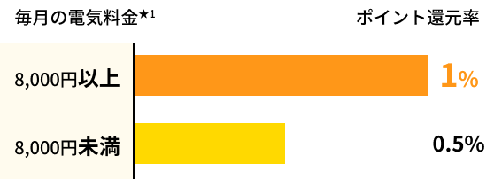 毎月の電気料金 8,000円以上 ポイント還元率1% / 8,000円未満 ポイント還元率0.5%