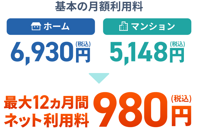 最大12ヵ月間ネット利用料980円（税込）